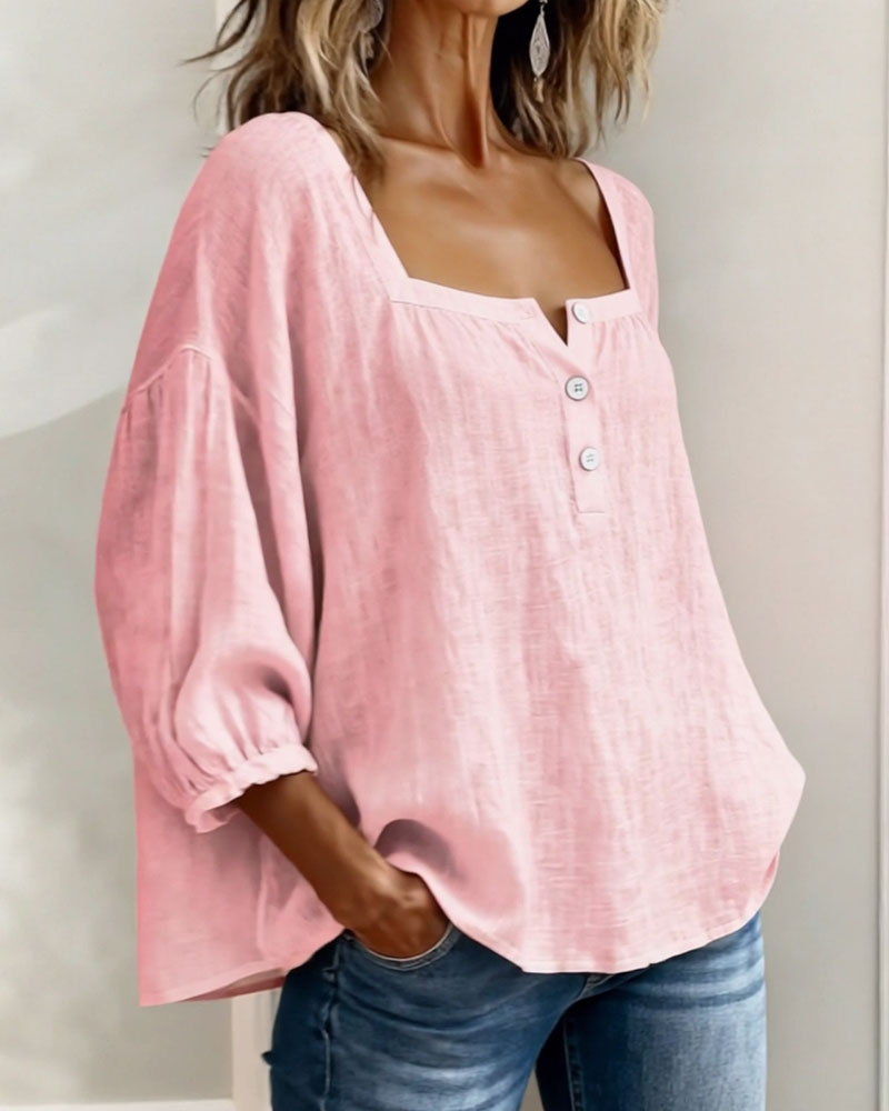 Women's Lantern Sleeve Square Neck Blouse