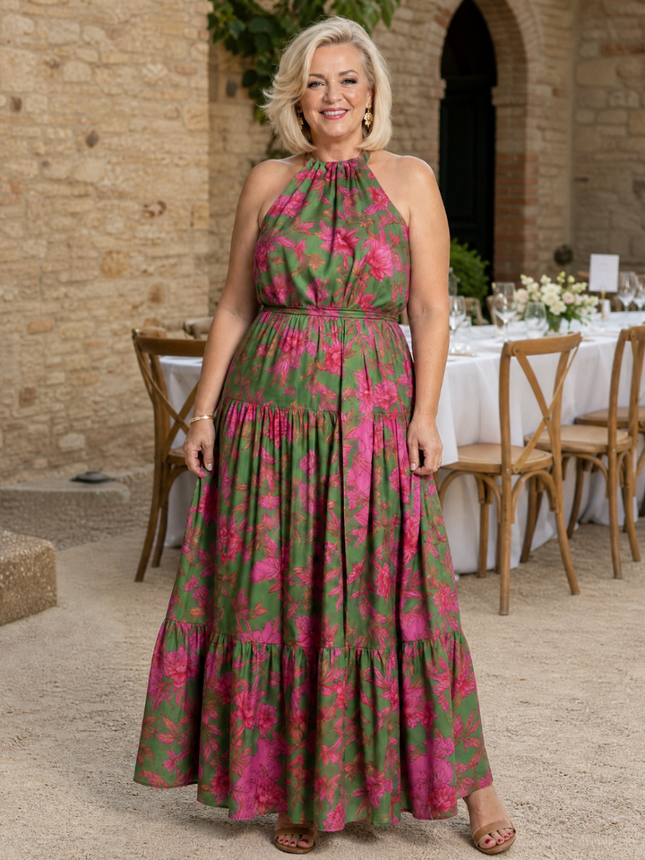 Women's Draped Halter Midi Dress