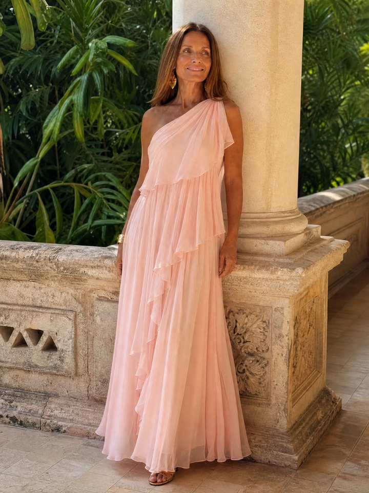 Women's One Shoulder Ruffle Maxi Dress