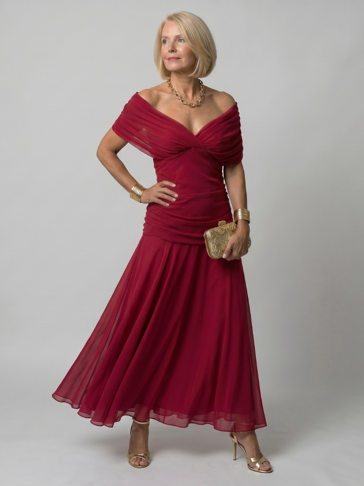 Women's Off Shoulder Flared Midi Dress