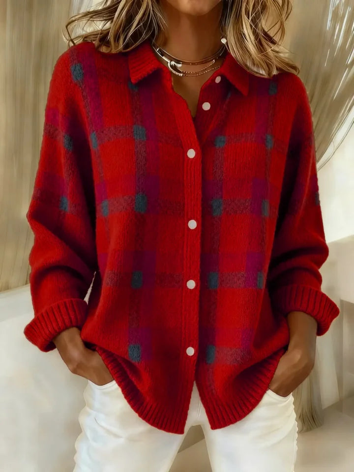 Women's Oversized Tartan Button Front Sweater