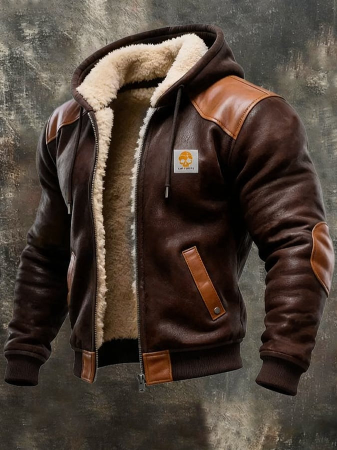 Men's Vintage Hooded Suede Leather Jacket