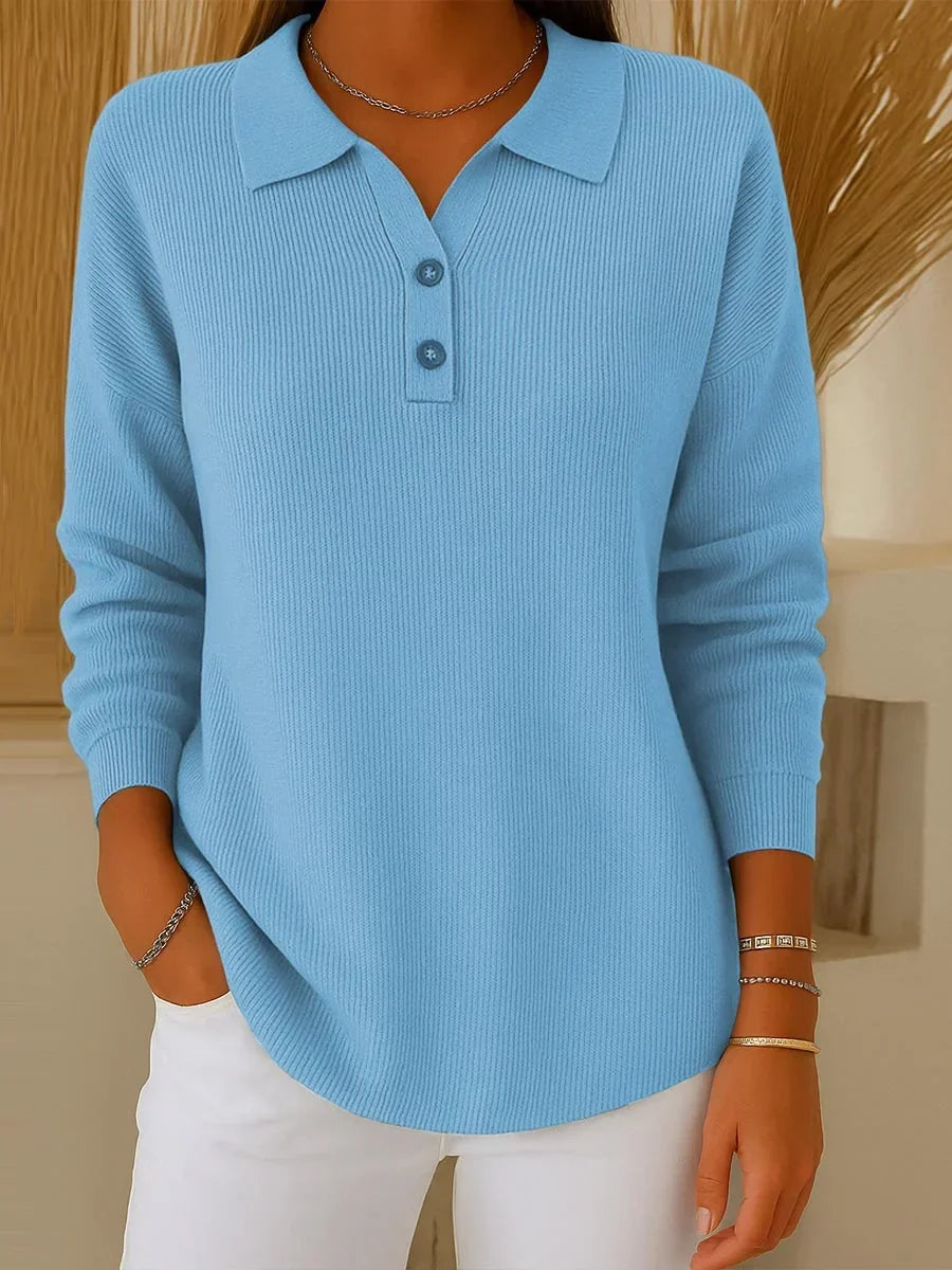 Women's Ribbed Polo Collar Sweatshirt