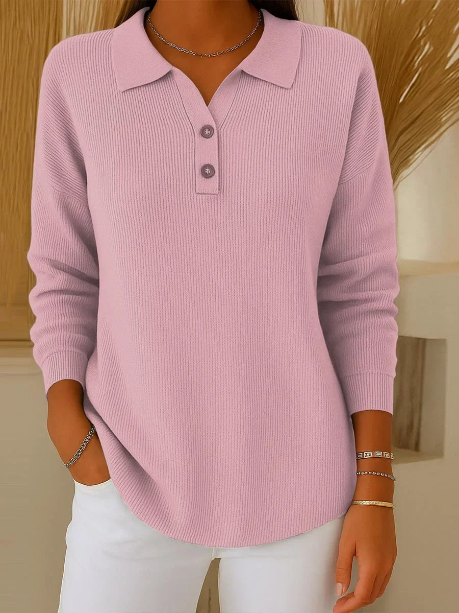 Women's Ribbed Polo Collar Sweatshirt