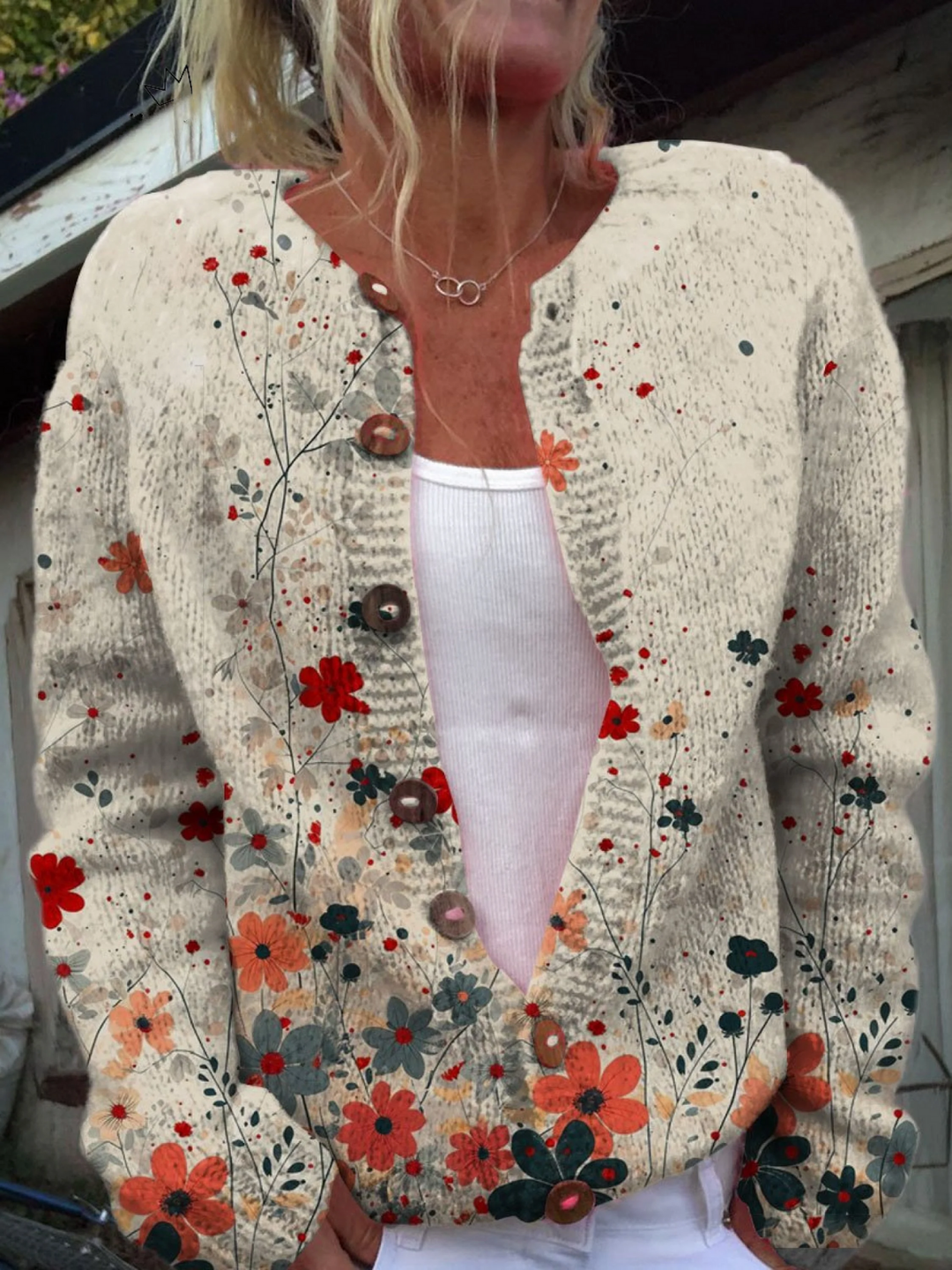 Women's Floral Art Print Knit Cardigan - Multicolor