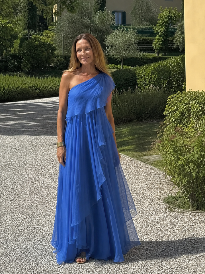 Women's One Shoulder Ruffle Maxi Dress