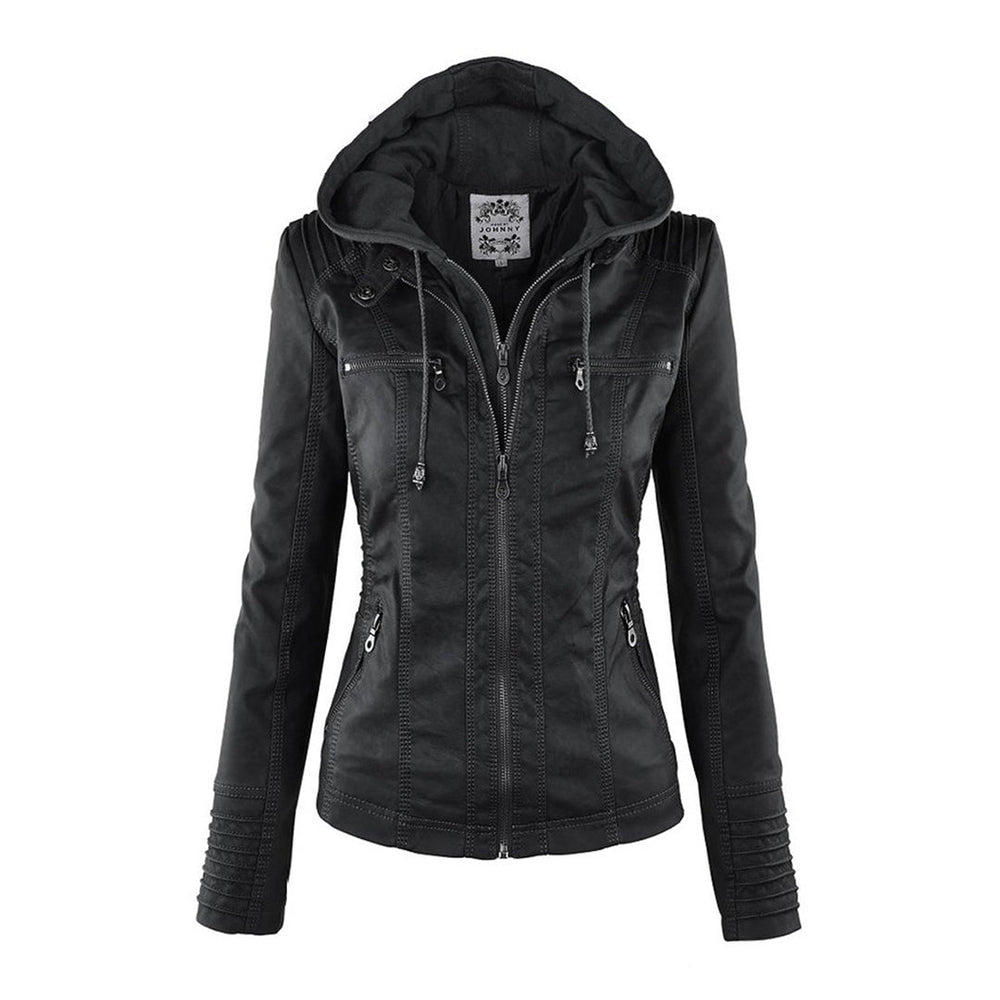 Women's Faux Leather Hooded Jacket