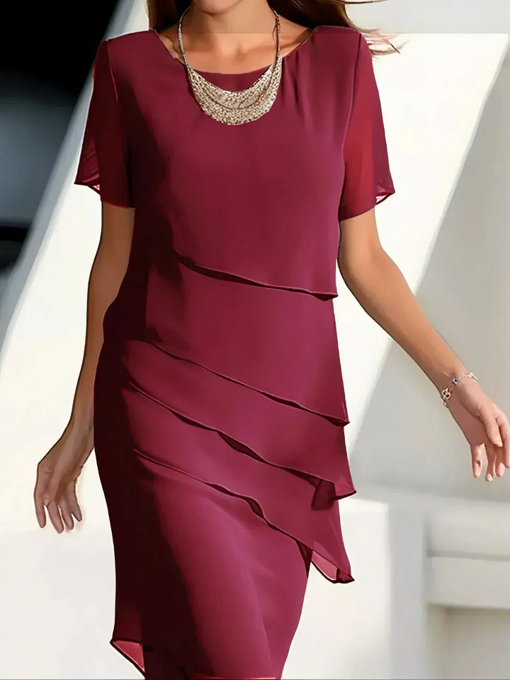 Women's Layered Short Sleeve Midi Dress