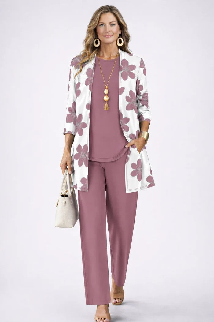 Women's Three Piece Printed Cardigan Set