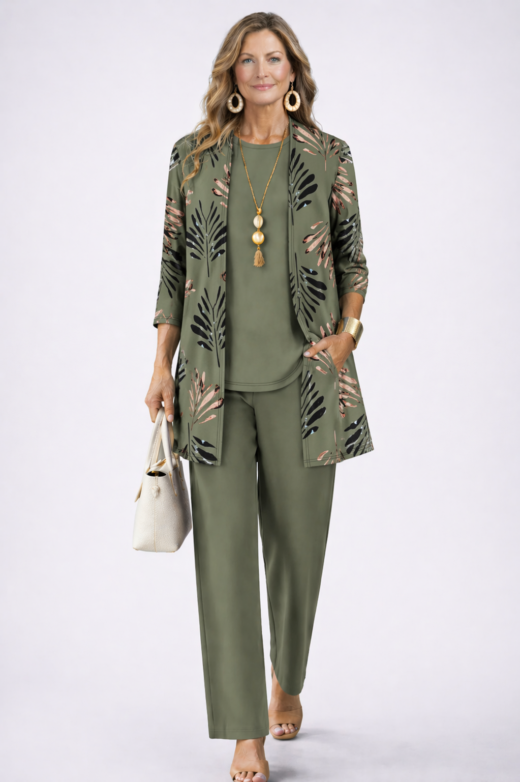 Women's Three Piece Printed Cardigan Set