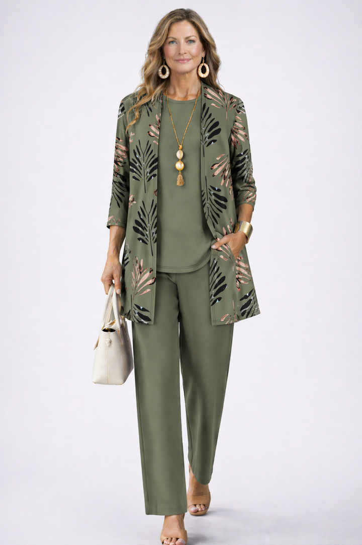 Women's Three Piece Printed Cardigan Set