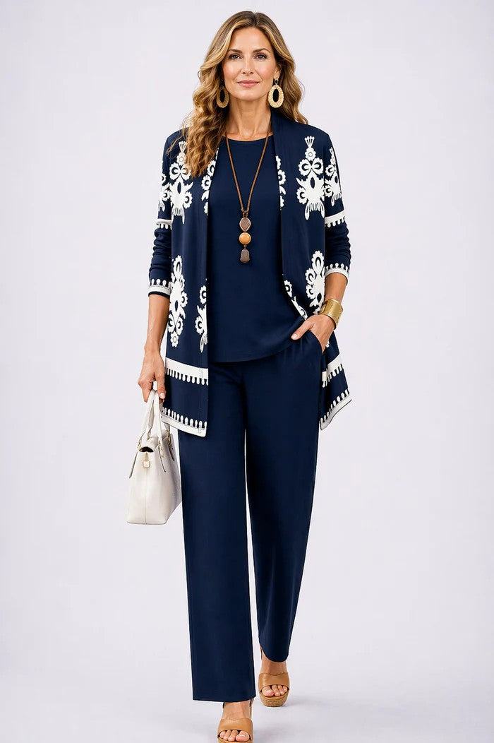 Women's Three Piece Printed Cardigan Set