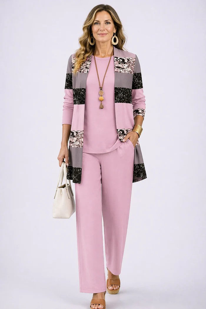Women's Three Piece Printed Cardigan Set