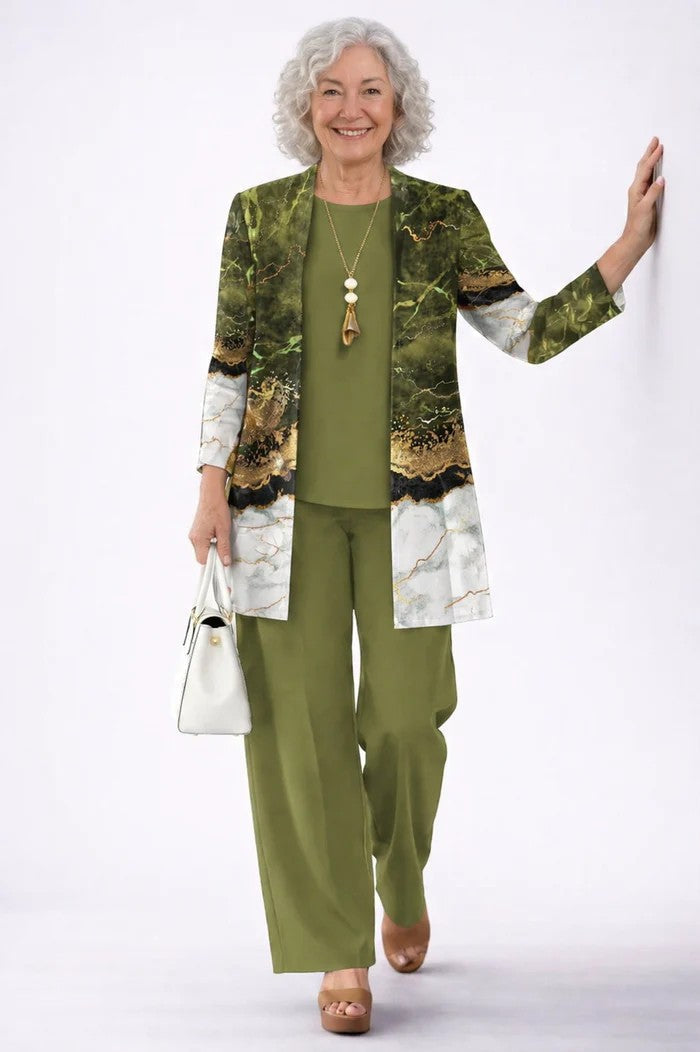 Women's Three Piece Printed Cardigan Set