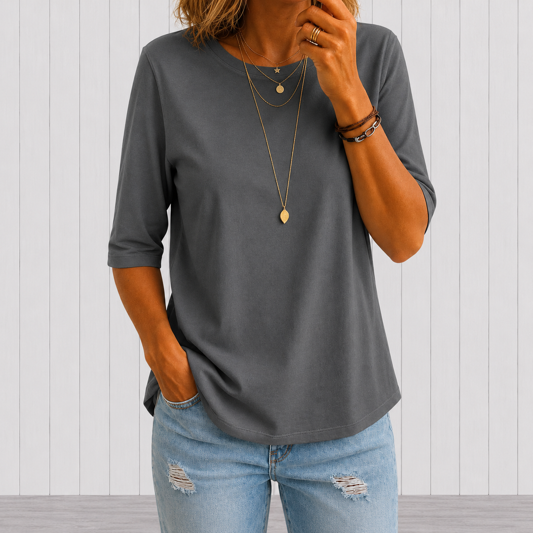 Women's Round Neck Elbow Sleeve Top