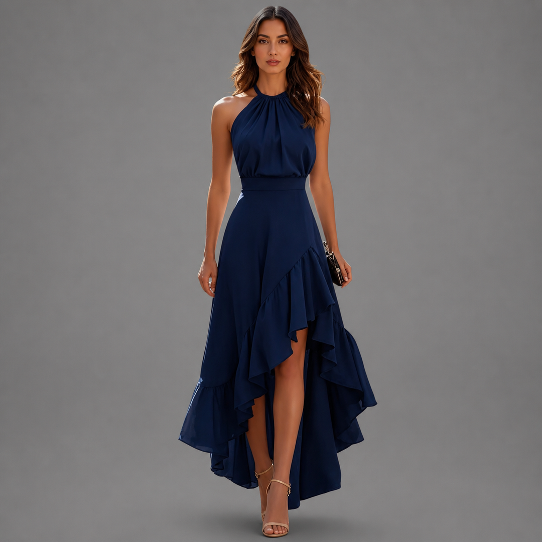Women's Ruffle Hem Halter Maxi Dress