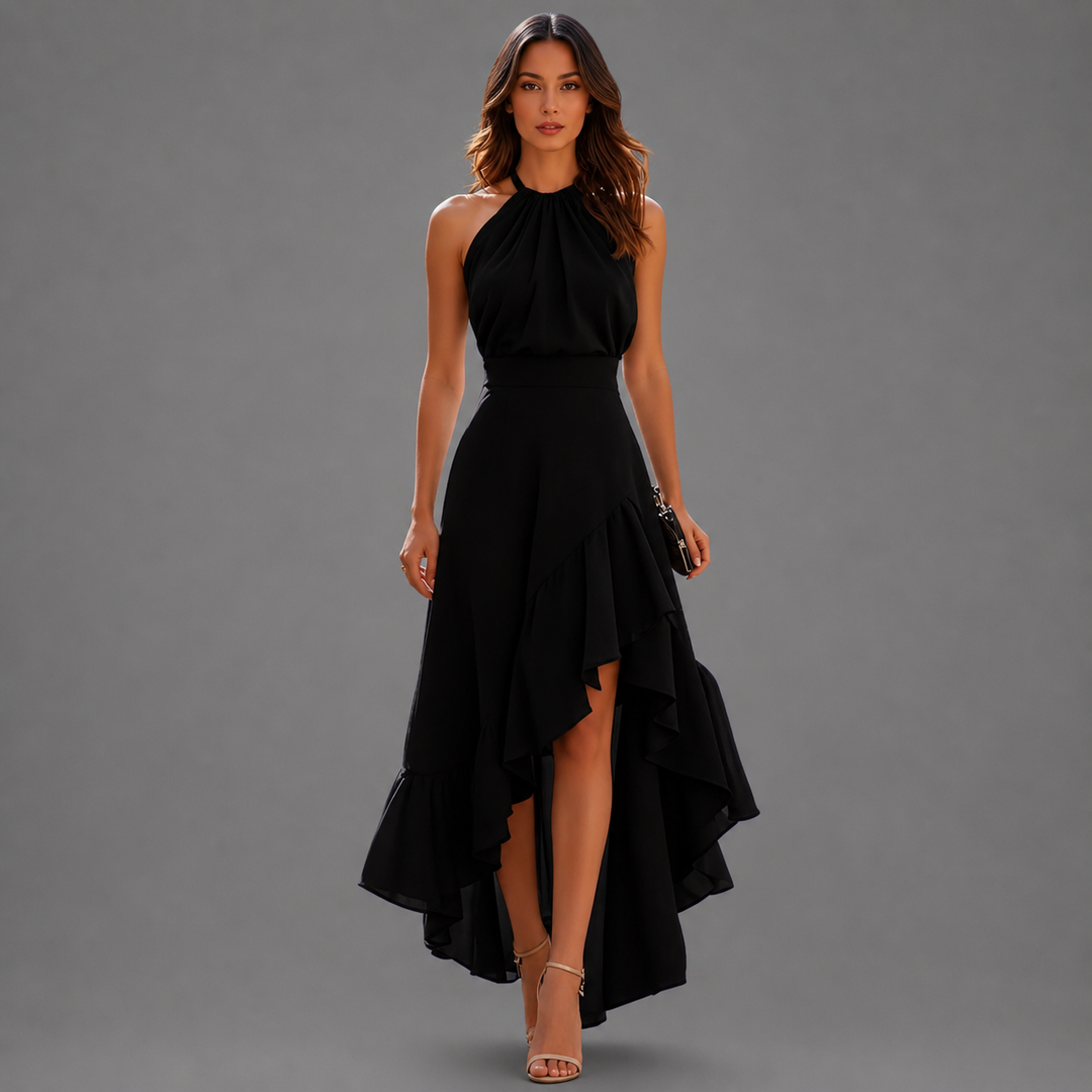 Women's Ruffle Hem Halter Maxi Dress