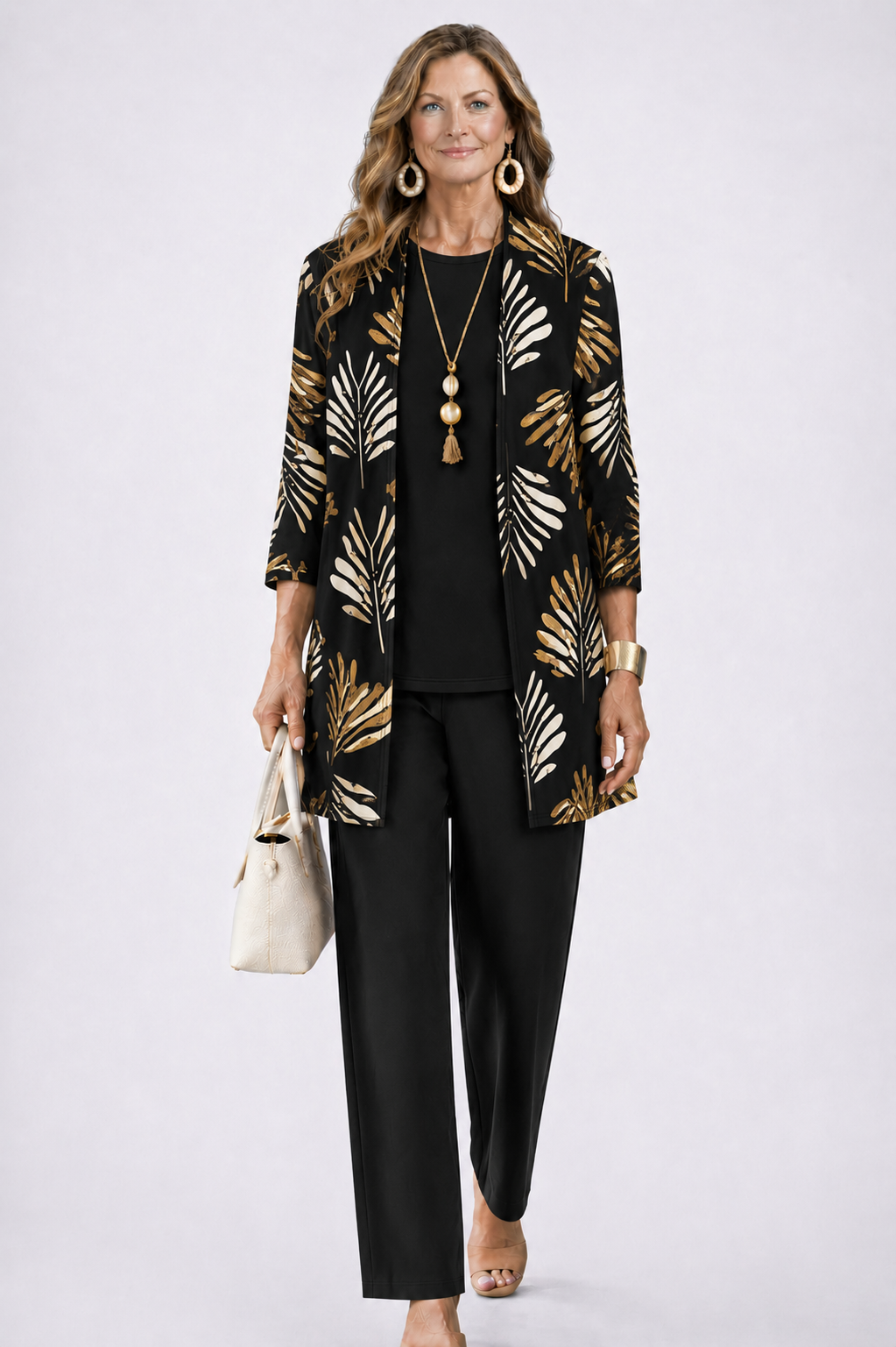 Women's Three Piece Printed Cardigan Set