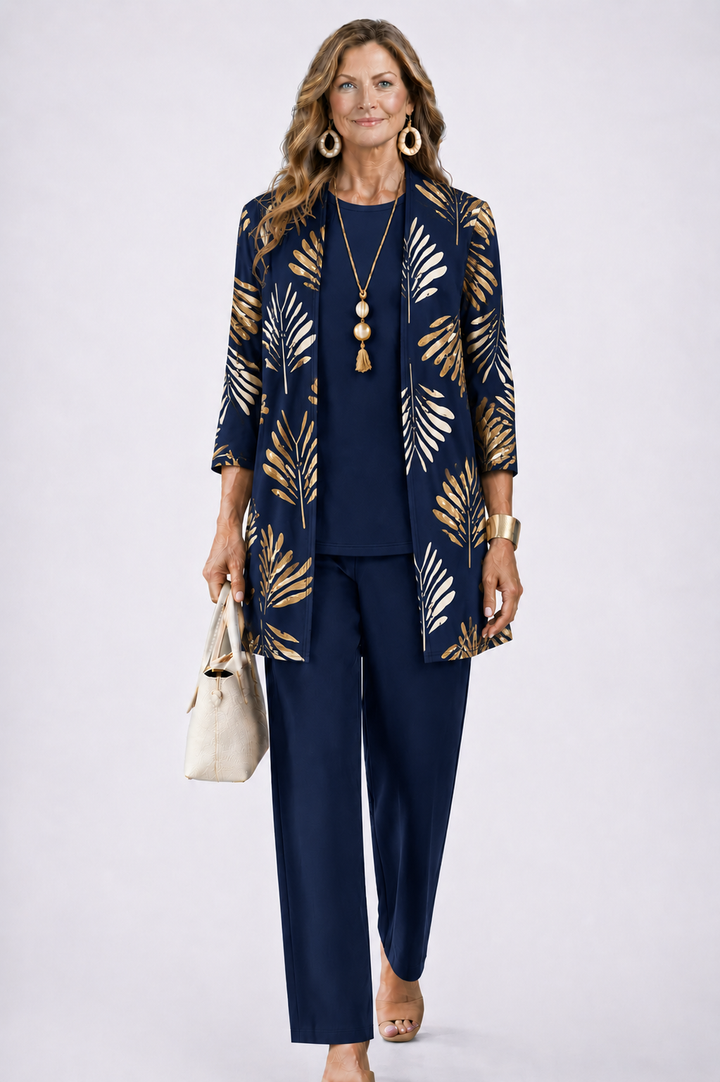 Women's Three Piece Printed Cardigan Set