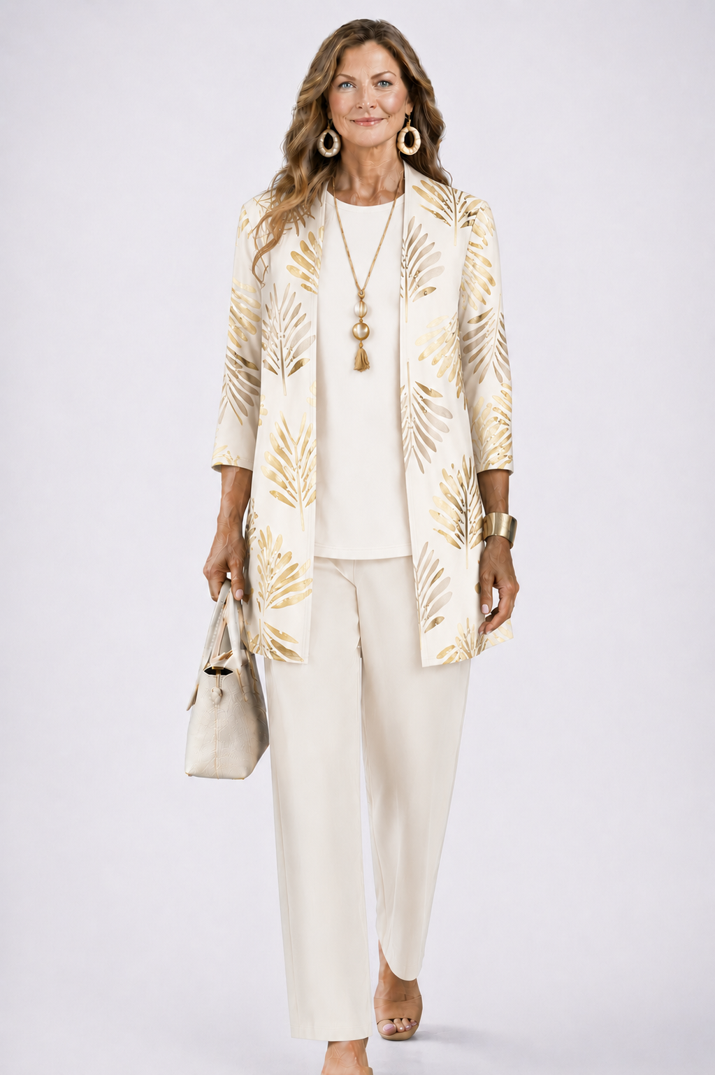 Women's Three Piece Printed Cardigan Set