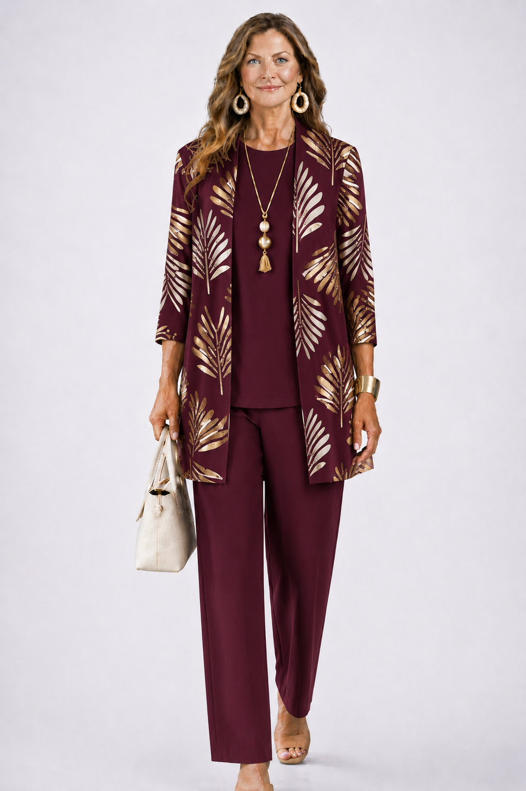 Women's Three Piece Printed Cardigan Set