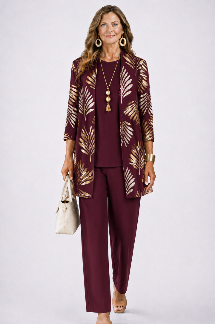 Women's Three Piece Printed Cardigan Set