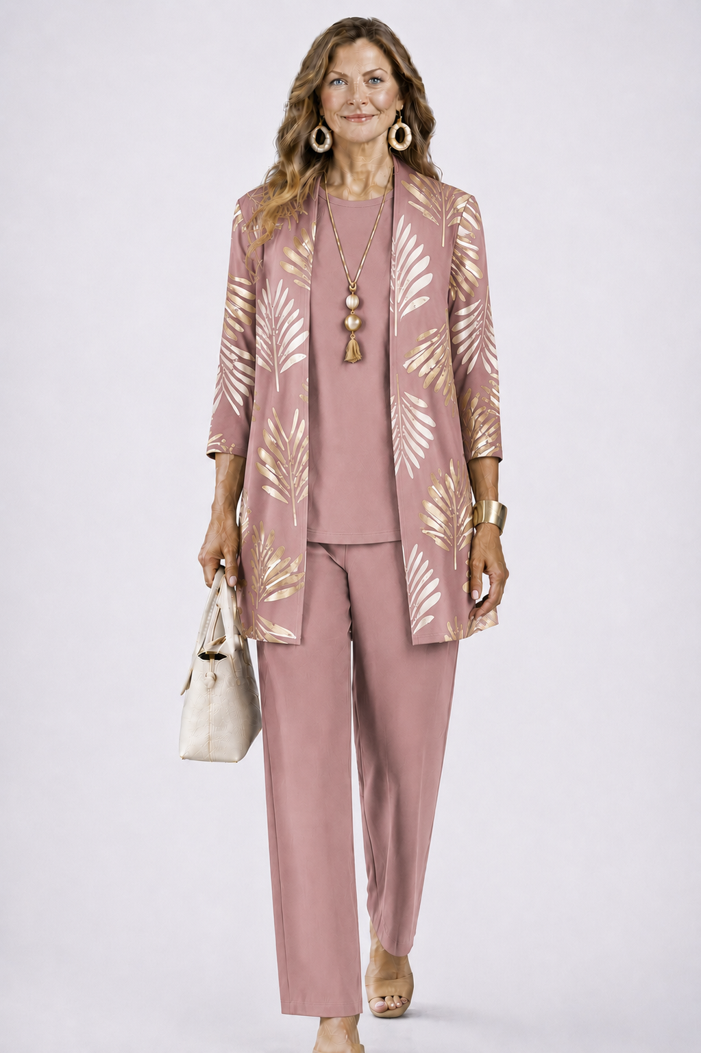 Women's Three Piece Printed Cardigan Set