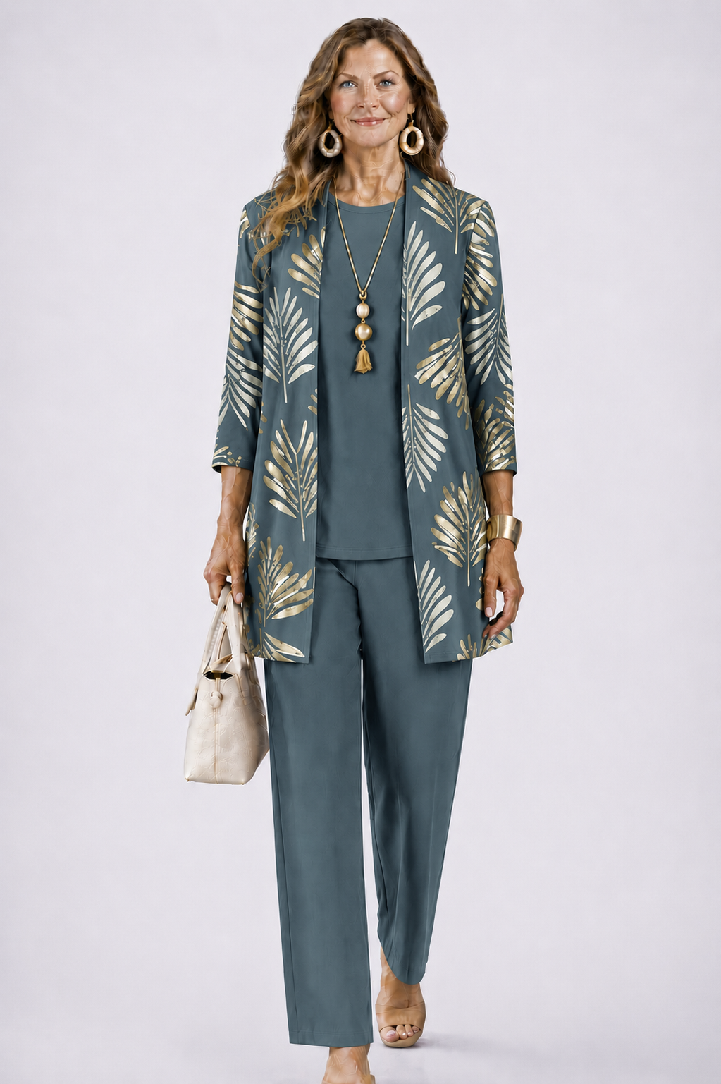 Women's Three Piece Printed Cardigan Set