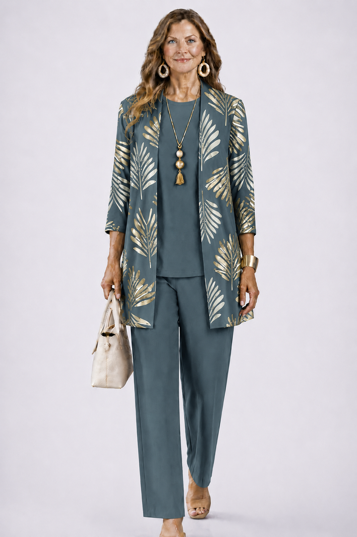 Women's Three Piece Printed Cardigan Set