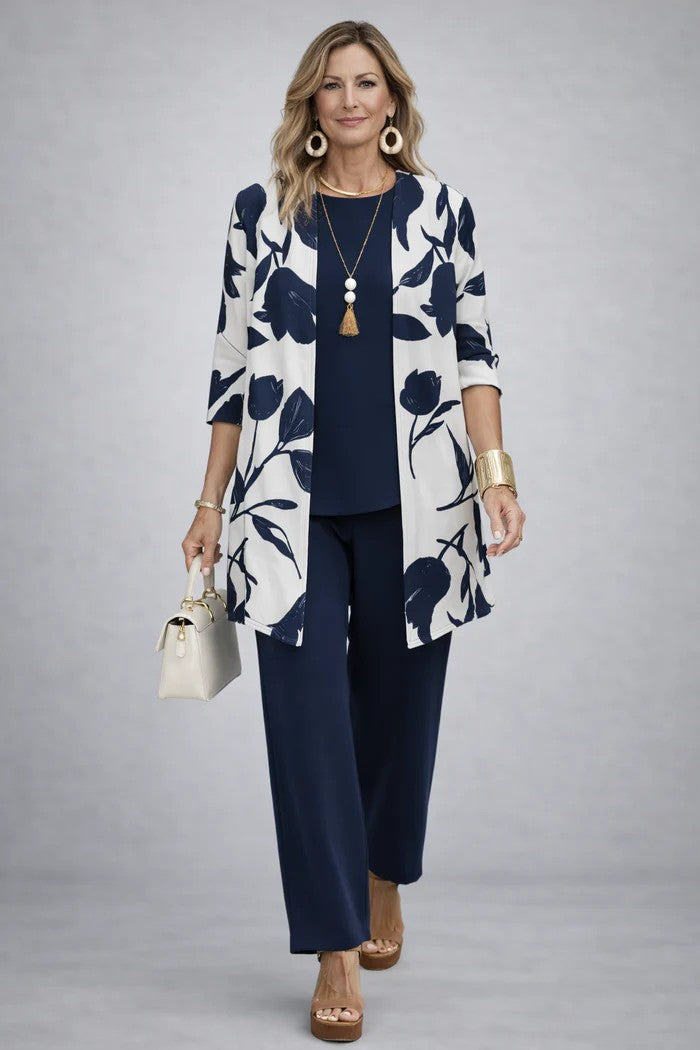 Women's Three Piece Printed Cardigan Set