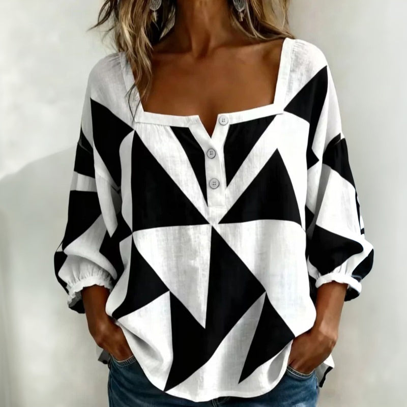 Women's Geometric Print Square Neck Blouse