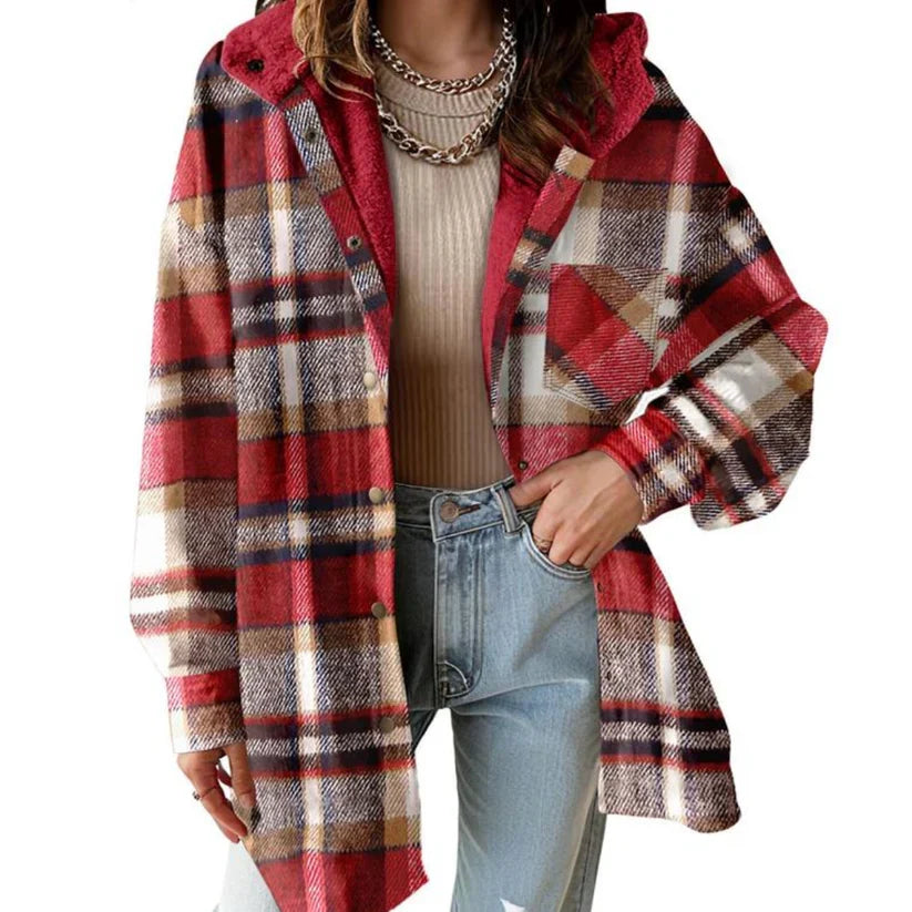 Women's Oversized Plaid Hooded Shacket