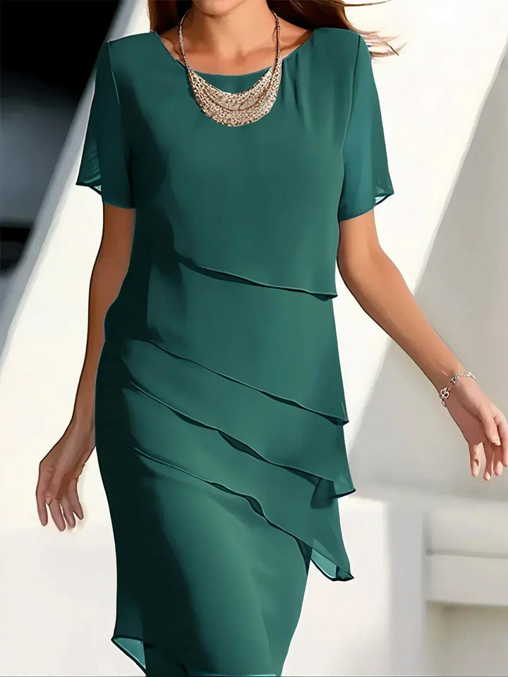 Women's Layered Short Sleeve Midi Dress