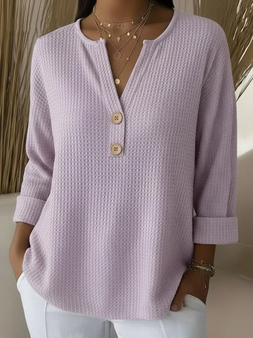Women's Waffle Knit Henley Top