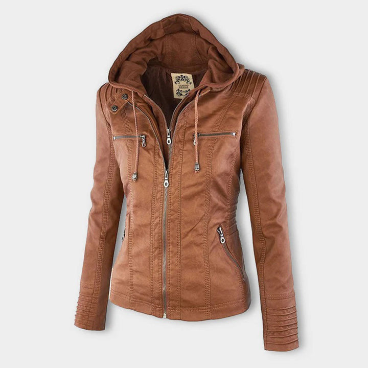 Women's Faux Leather Hooded Jacket