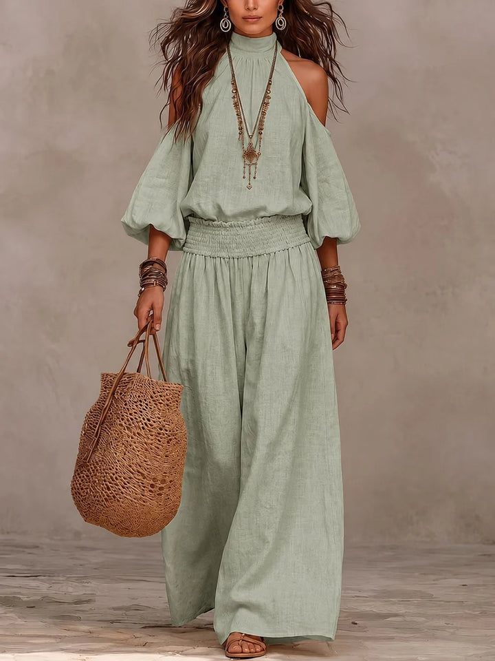 Women's Wide Leg Puff Sleeve Jumpsuit
