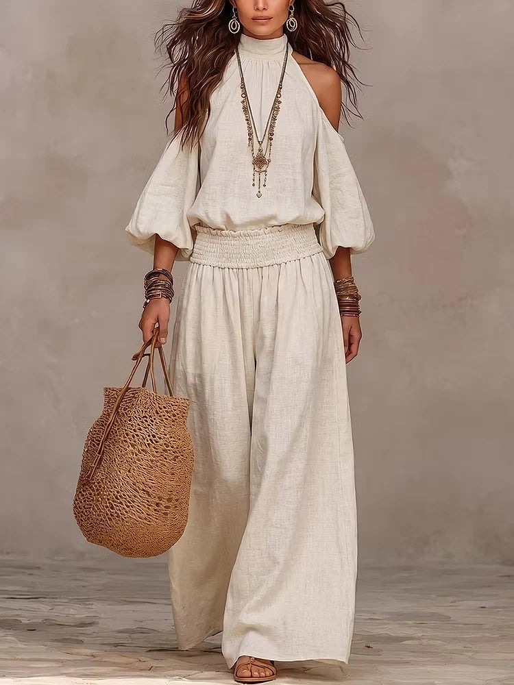 Women's Wide Leg Puff Sleeve Jumpsuit