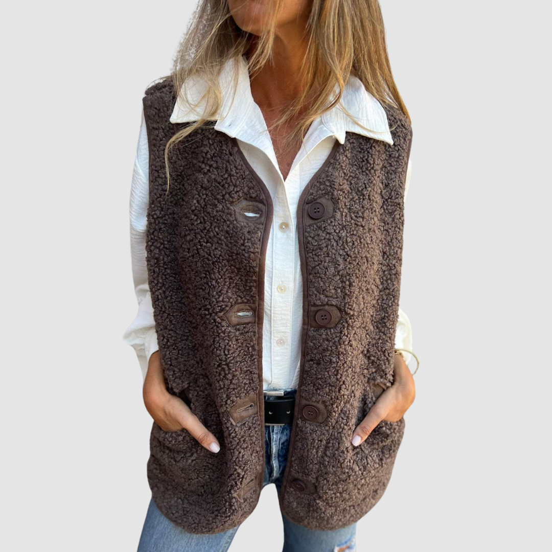 Women's Sleeveless Button Front Knit Vest - Brown