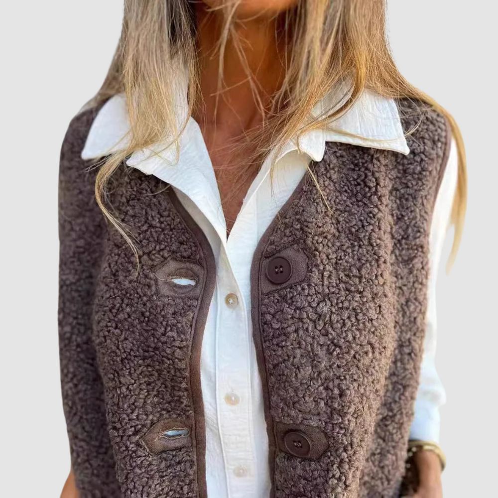 Women's Sleeveless Button Front Knit Vest - Brown