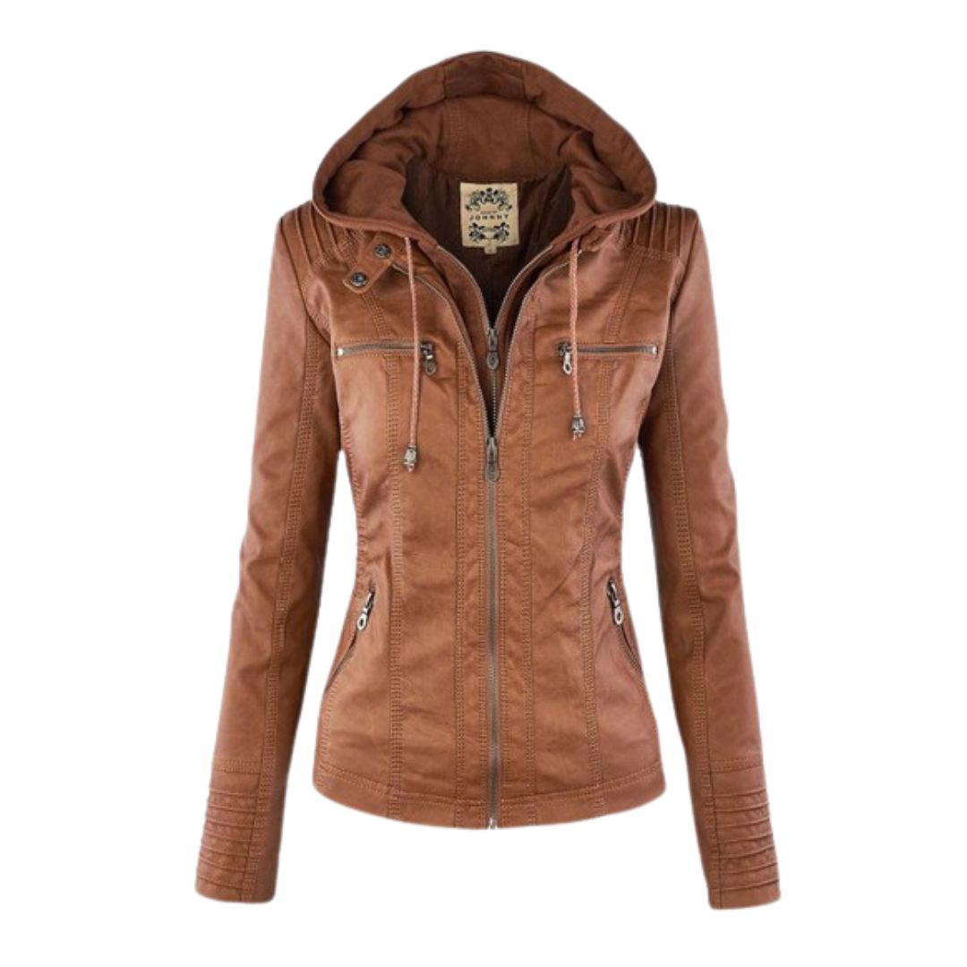 Women's Faux Leather Hooded Jacket
