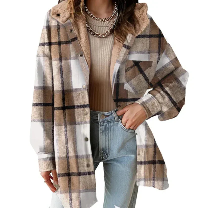 Women's Oversized Plaid Hooded Shacket