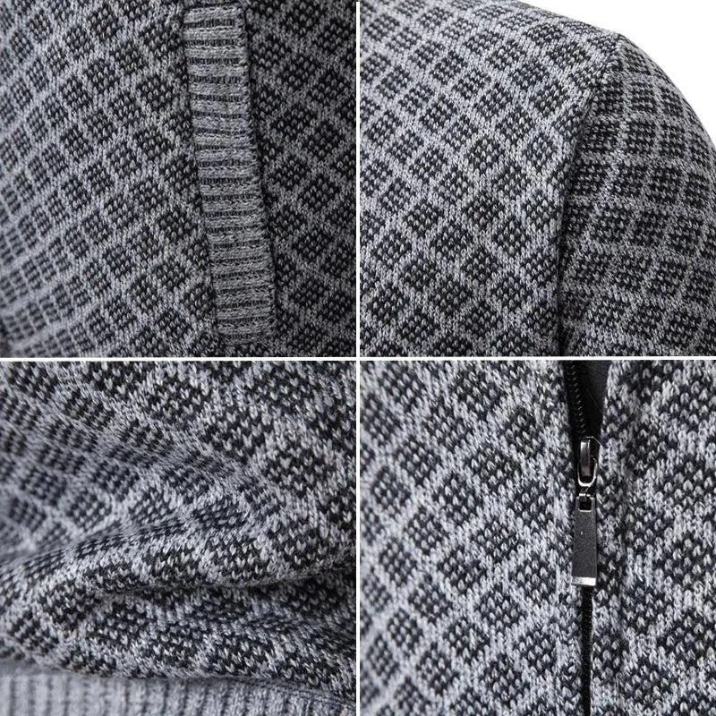 Men's Waffle Knit Stand Collar Zip Sweater