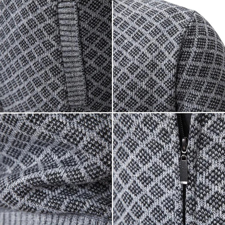 Men's Waffle Knit Stand Collar Zip Sweater