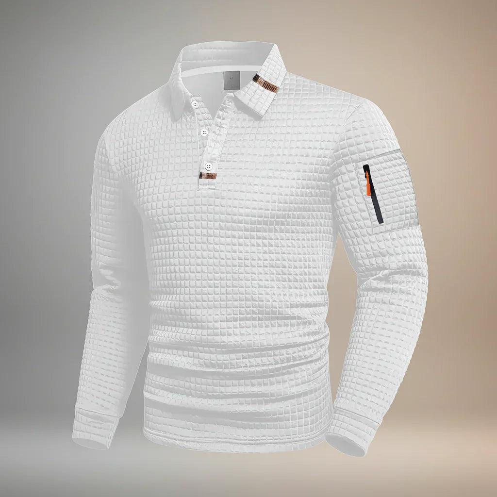 Men's Waffle Knit Striped Collar Polo Sweater