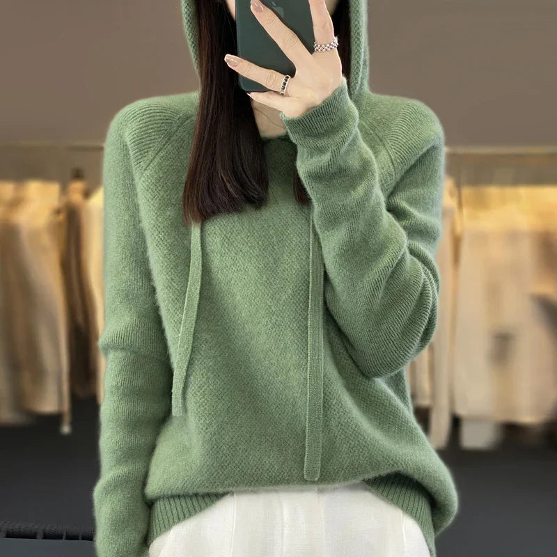 Women's Merino Wool Stand Collar Hoodie