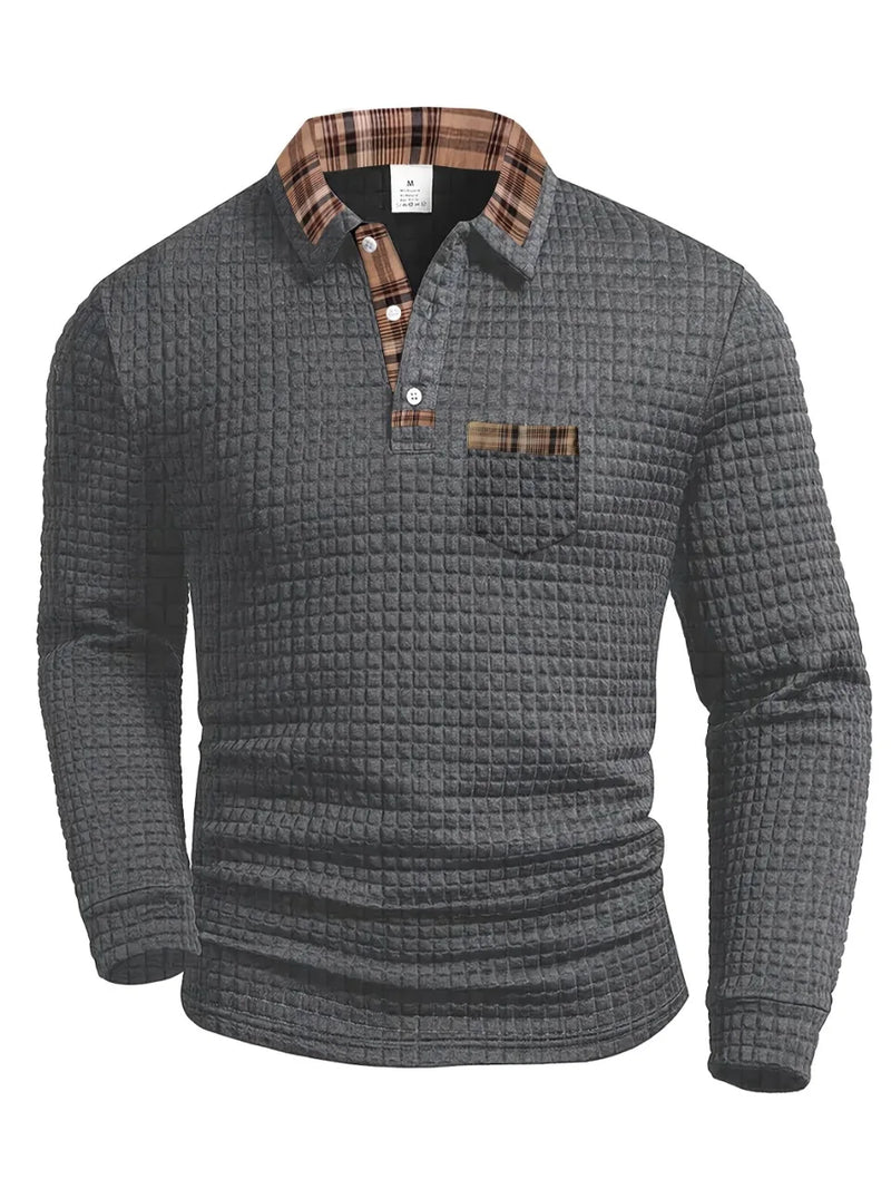 Men's Waffle Texture Checked Collar Polo