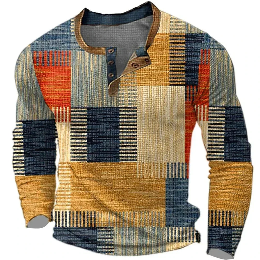 Men's Multicolor Patchwork Long Sleeve Shirt