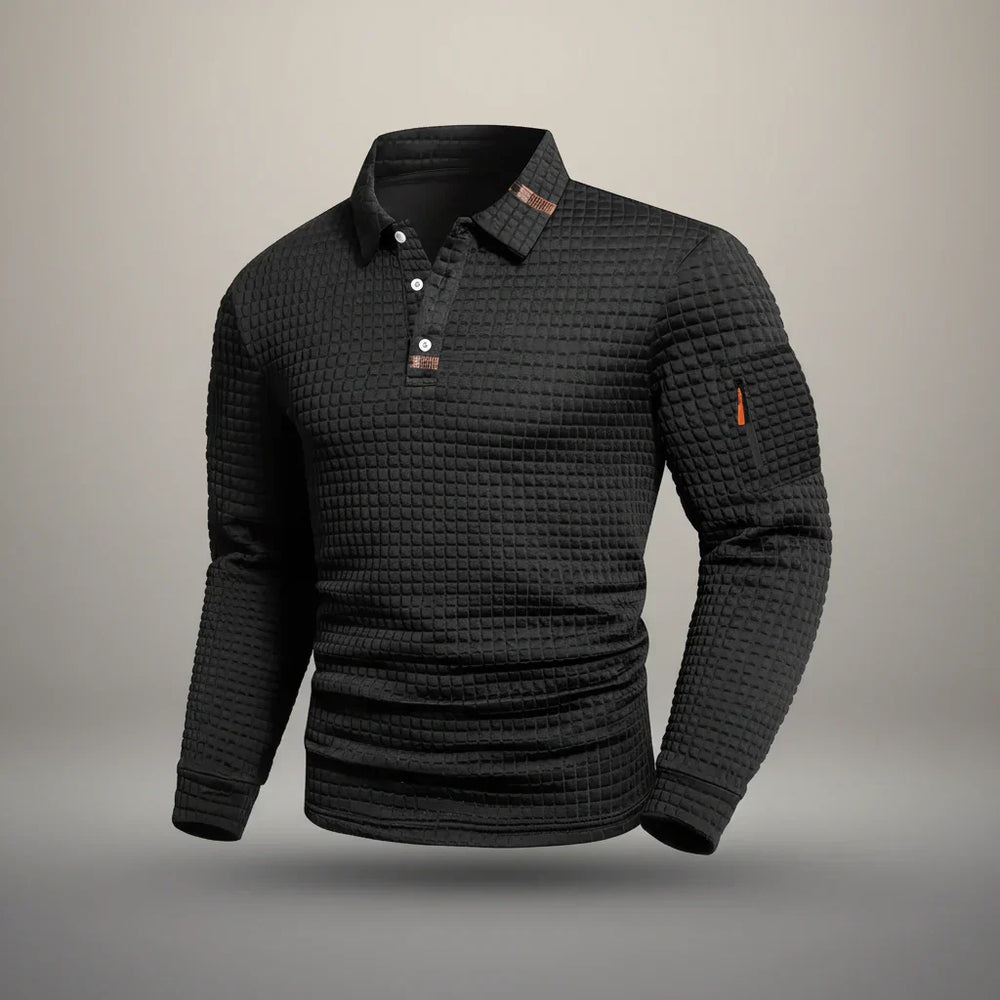 Men's Waffle Knit Striped Collar Polo Sweater
