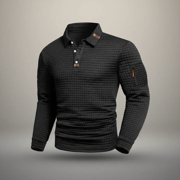 Men's Waffle Knit Striped Collar Polo Sweater