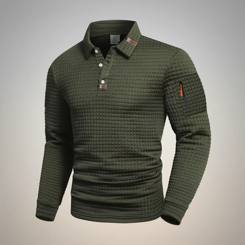 Men's Waffle Knit Striped Collar Polo Sweater